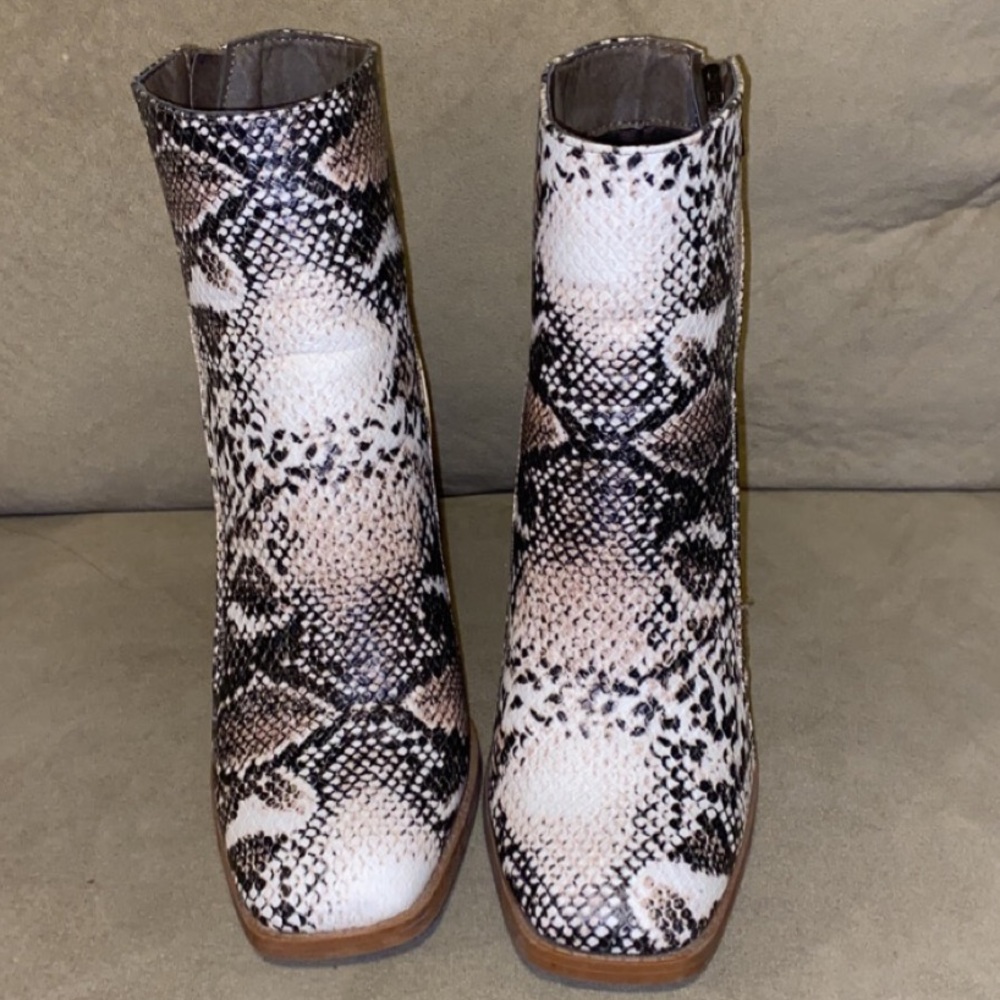 Snake Skin Print Heeled Boots View 2
